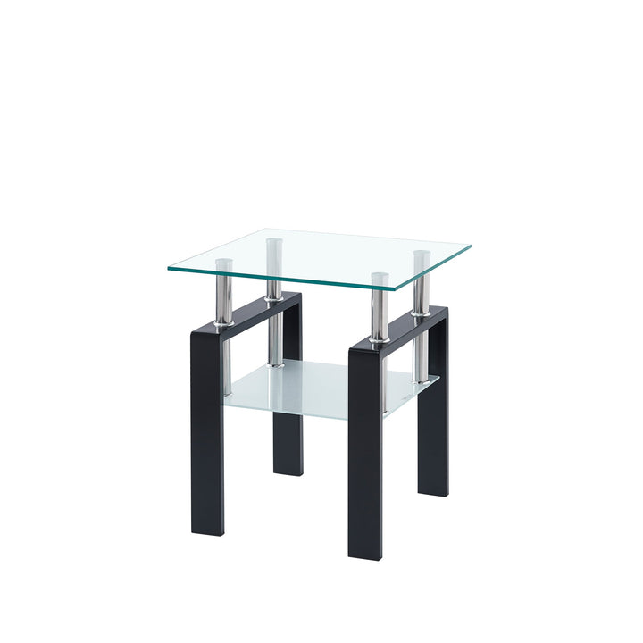 Tempered Glass End Table with Storage Shelf for Living Room
