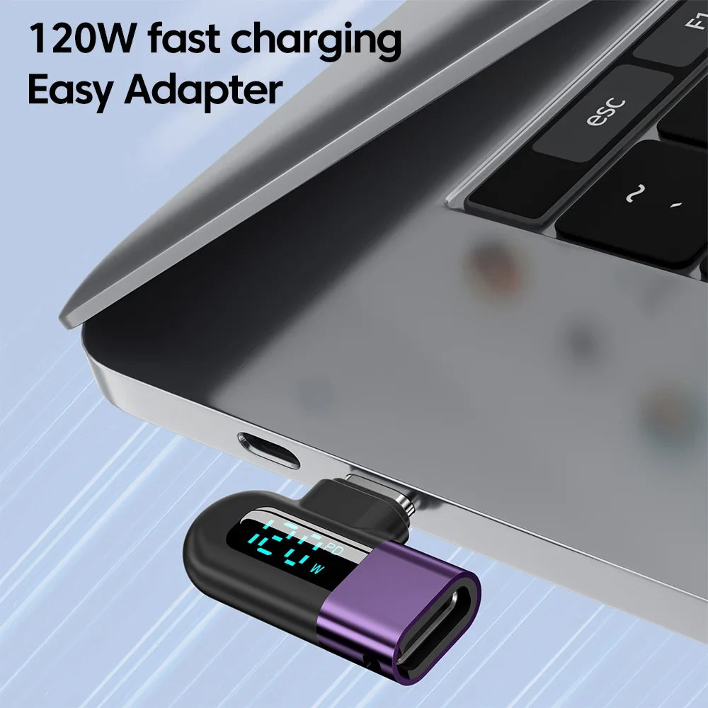 USB-C 120W Right-Angle Adapter with Live Wattage Display