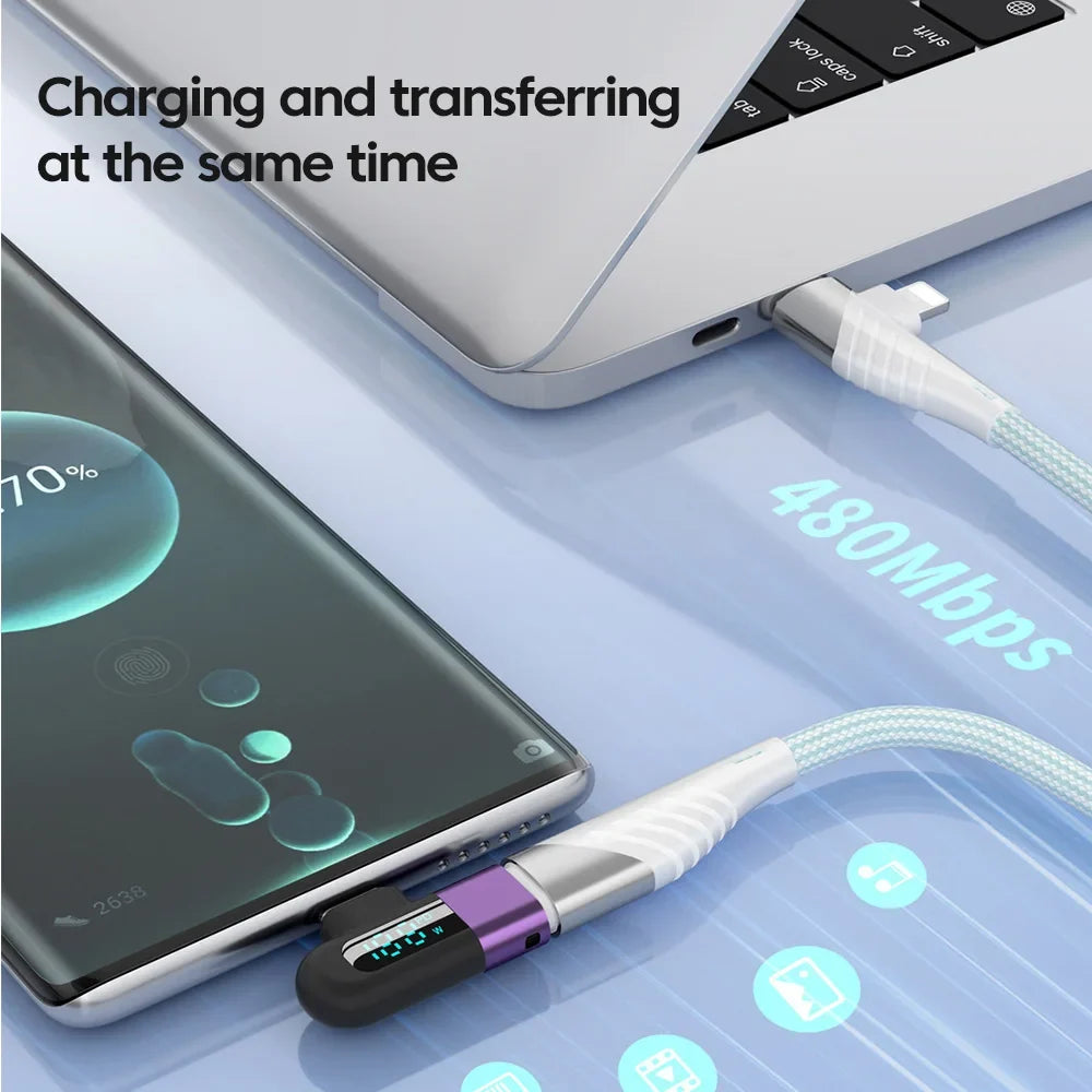 USB-C 120W Right-Angle Adapter with Live Wattage Display