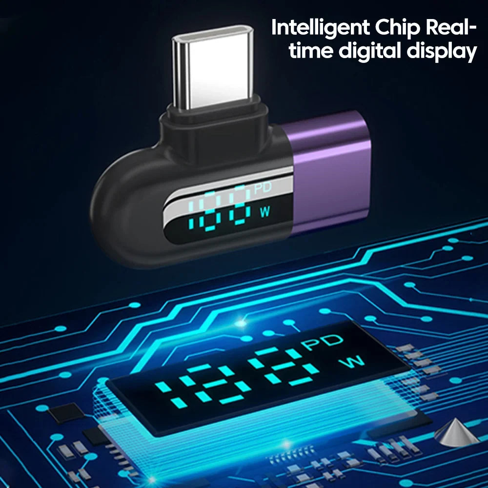 USB-C 120W Right-Angle Adapter with Live Wattage Display
