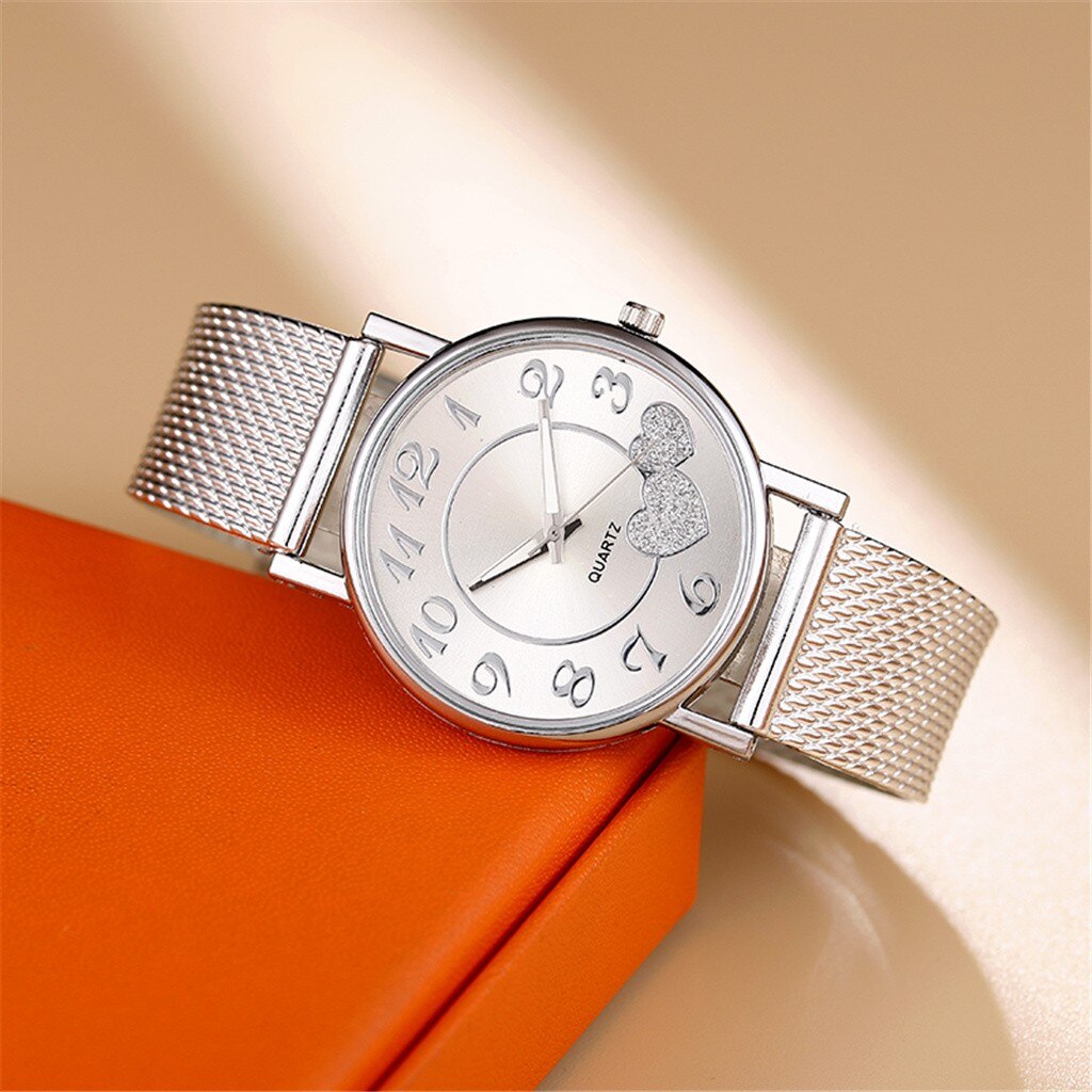 Women's Mesh Belt Watch with Sparkly Heart Dial Gift
