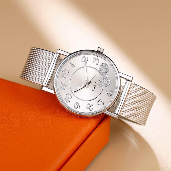 Women's Mesh Belt Watch with Sparkly Heart Dial Gift