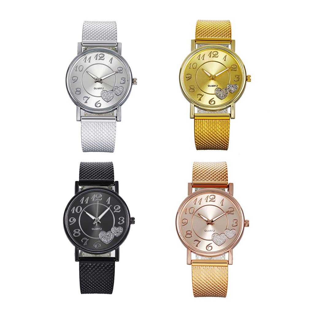 Women's Mesh Belt Watch with Sparkly Heart Dial Gift