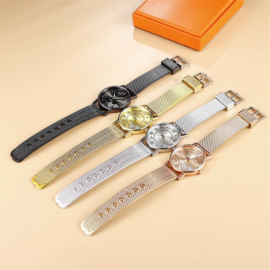 Women's Mesh Belt Watch with Sparkly Heart Dial Gift