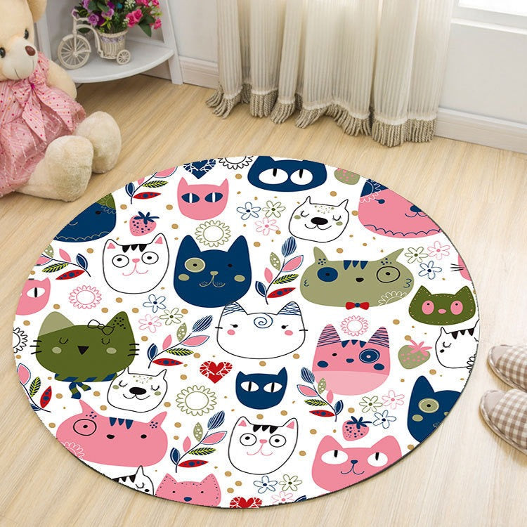 Round Cartoon Rug for Kids Room Play Area