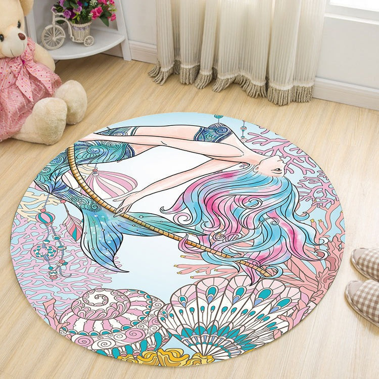 Round Cartoon Rug for Kids Room Play Area