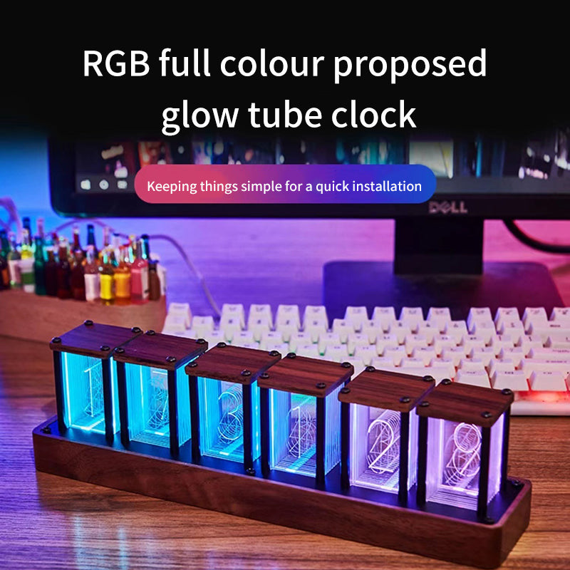 RGB Glow Tube Clock With Retro Ambient Desk Lighting