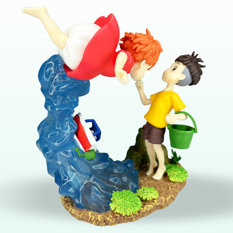 Ponyo And Sosuke Figurine Colorful Seaside Display Diorama