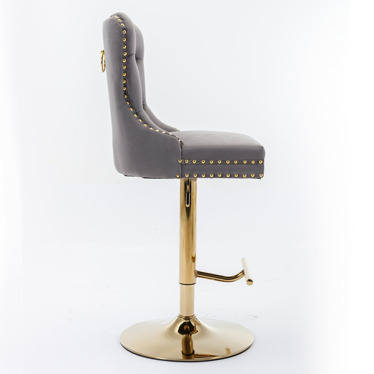 Gold Velvet Bar Stool with Swivel, 25-33 in Height