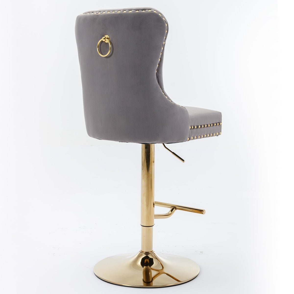 Gold Velvet Bar Stool with Swivel, 25-33 in Height