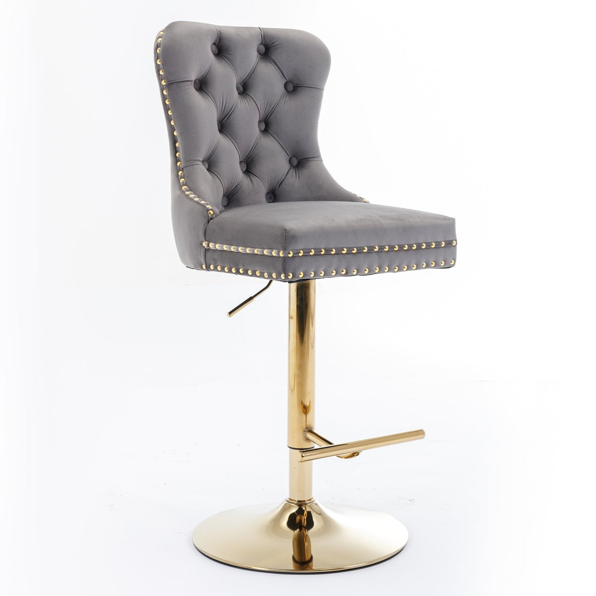 Gold Velvet Bar Stool with Swivel, 25-33 in Height