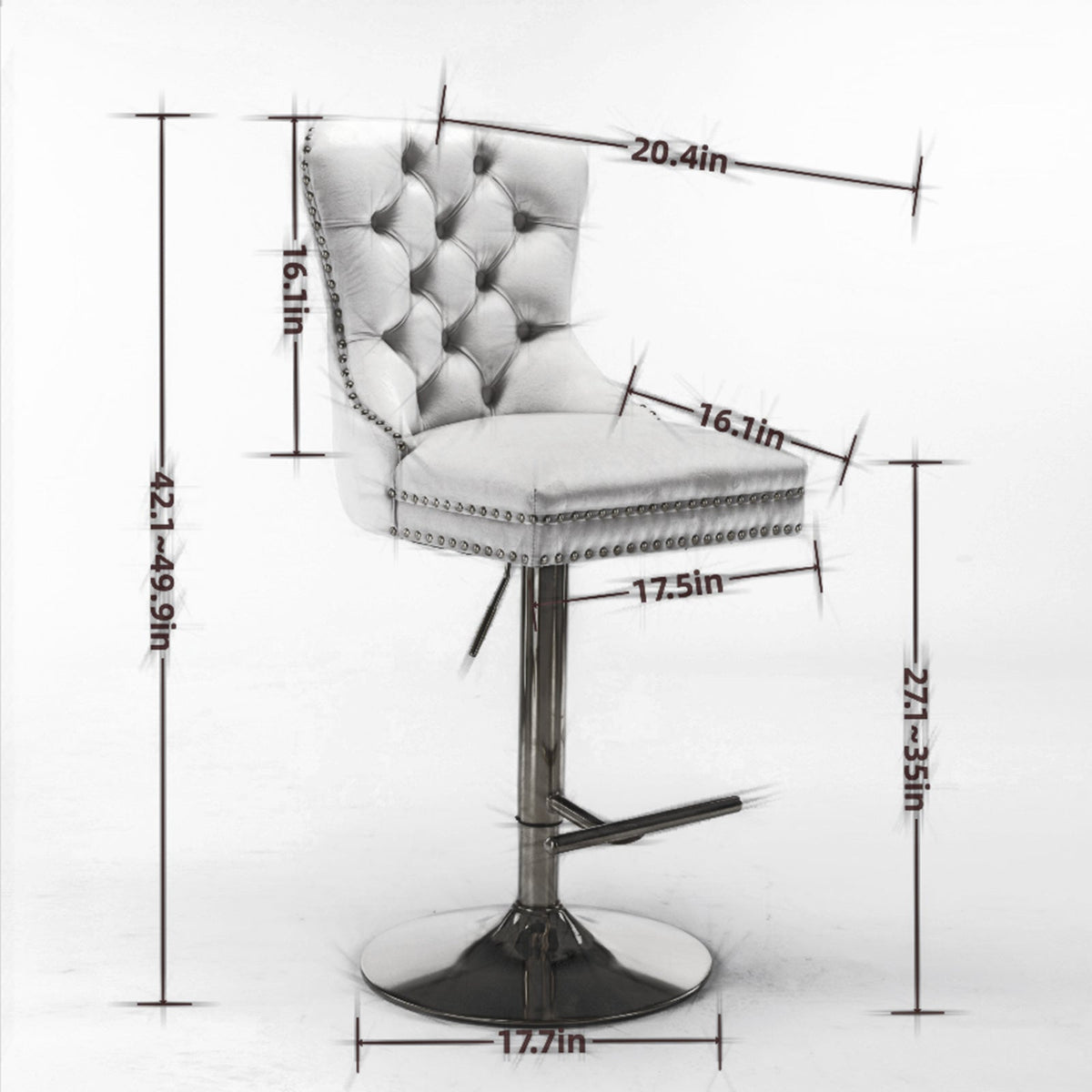 Gold Velvet Bar Stool with Swivel, 25-33 in Height