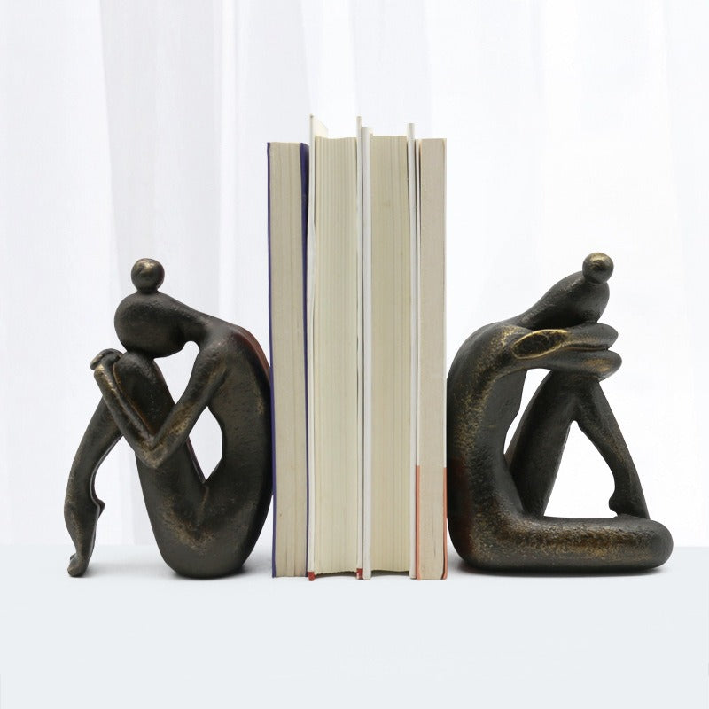 Yoga Bookends: Sculptural Bronze Bookshelf Decor Pair