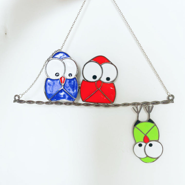 Owl Stained Glass Ornament for Whimsical Window Decor