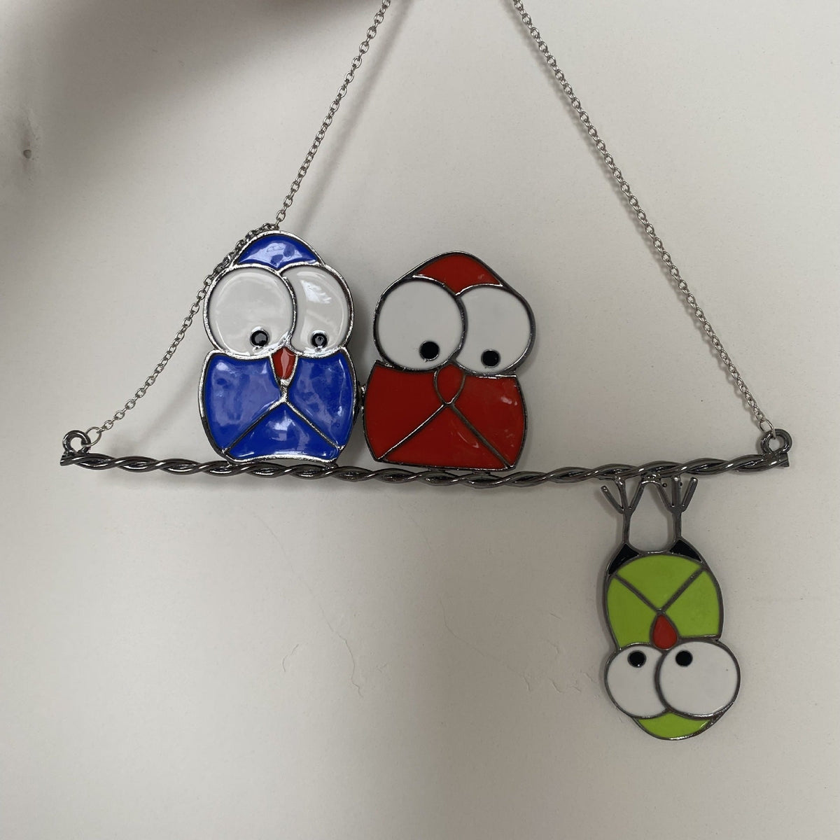 Owl Stained Glass Ornament for Whimsical Window Decor