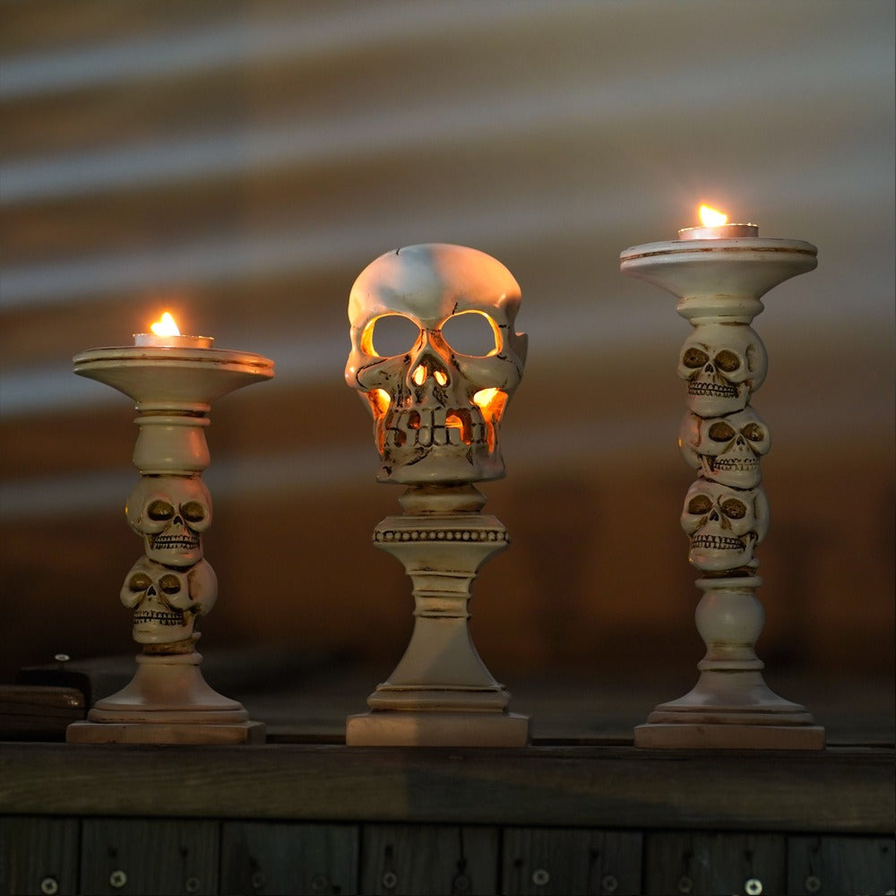 Three-Dimensional Skull Candle Holder for Gothic Decor