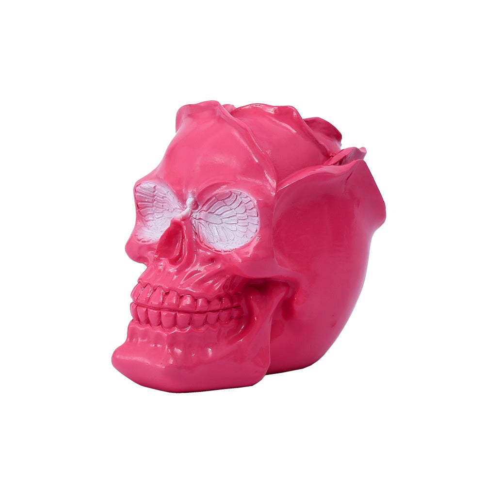 3D Rose Skull Storage Tube Ornament for Gothic Decor