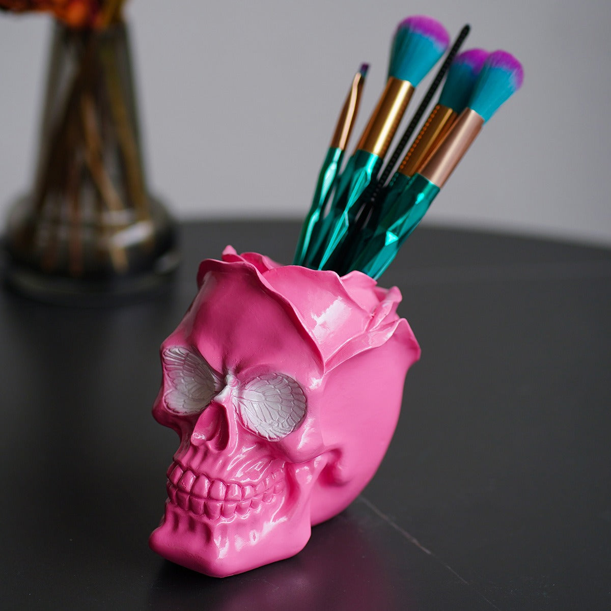3D Rose Skull Storage Tube Ornament for Gothic Decor