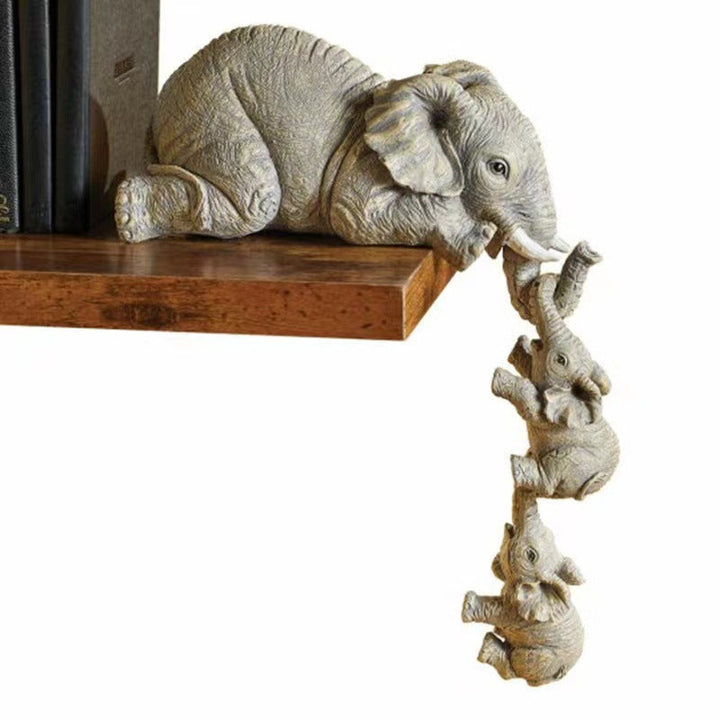 Three Elephant Resin Garden Ornament Shelf Display