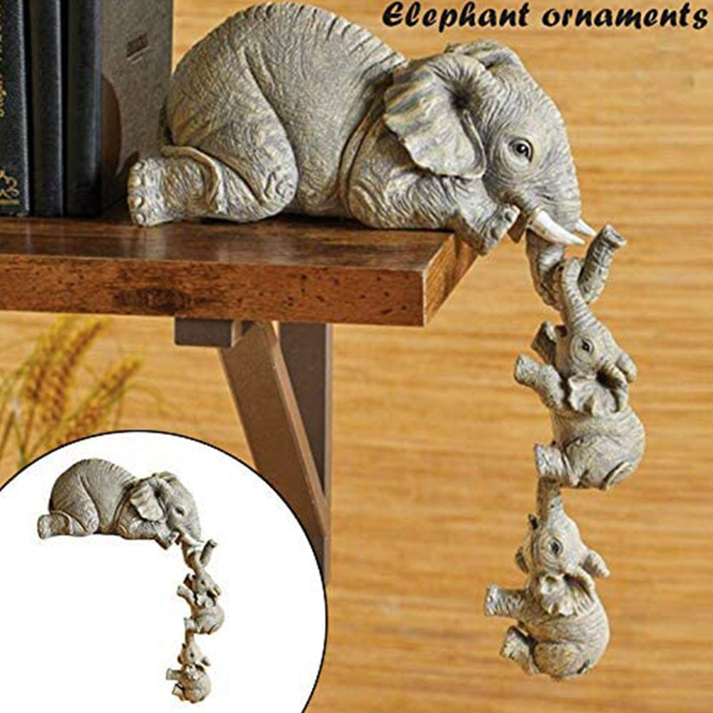 Three Elephant Resin Garden Ornament Shelf Display