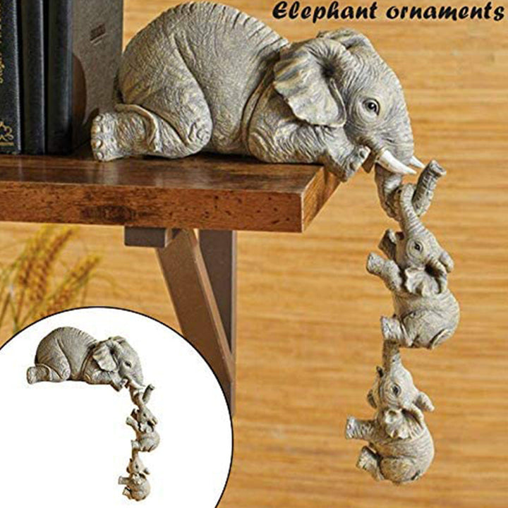 Three Elephant Resin Garden Ornament Shelf Display