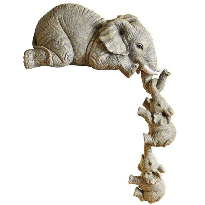 Three Elephant Resin Garden Ornament Shelf Display