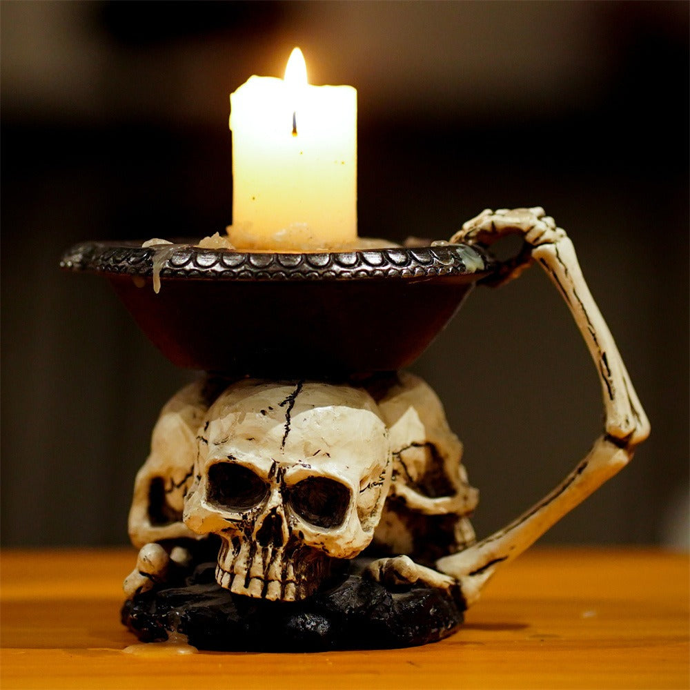 Three Skull Gothic Candle Holder Storage Bowl Decor