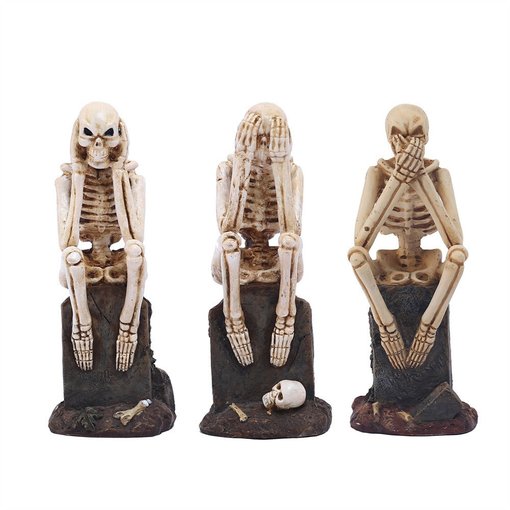 Skeleton Tombstone Ornament Trio for Dark Gothic Decor