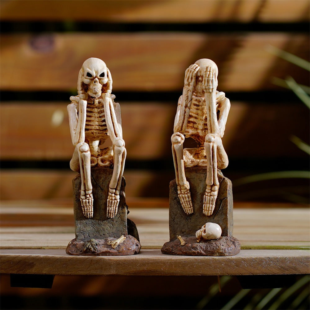 Skeleton Tombstone Ornament Trio for Dark Gothic Decor