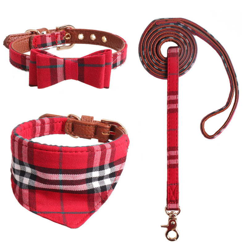 Dog Bow Tie Collar Set With Matching Leash & Bandana