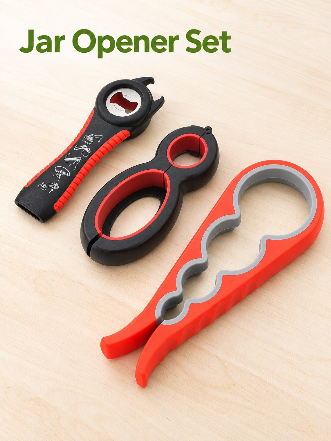 Jar Opener Set for Stuck Lids, Bottles and Cans
