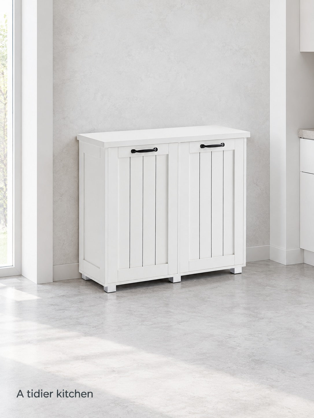 Tilt-Out Kitchen Trash Cabinet With Laundry Sorting