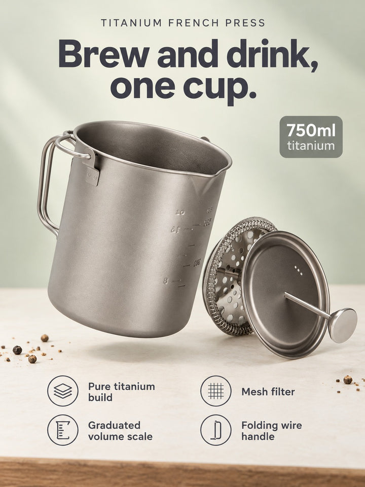 Titanium French Press Coffee Pot 750ml for Camping