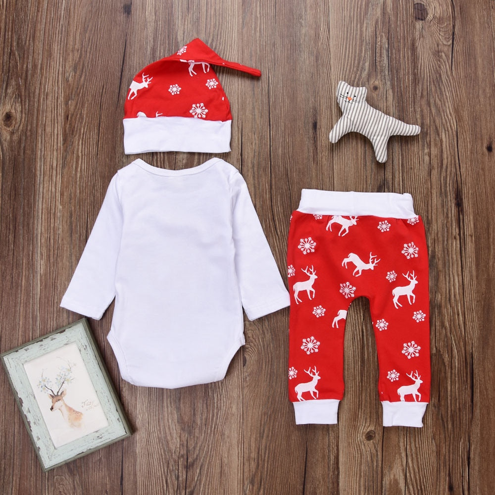 Christmas Baby Outfit Set with Matching Santa Hat