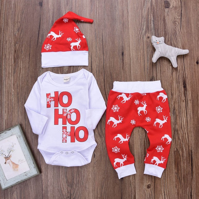 Christmas Baby Outfit Set with Matching Santa Hat