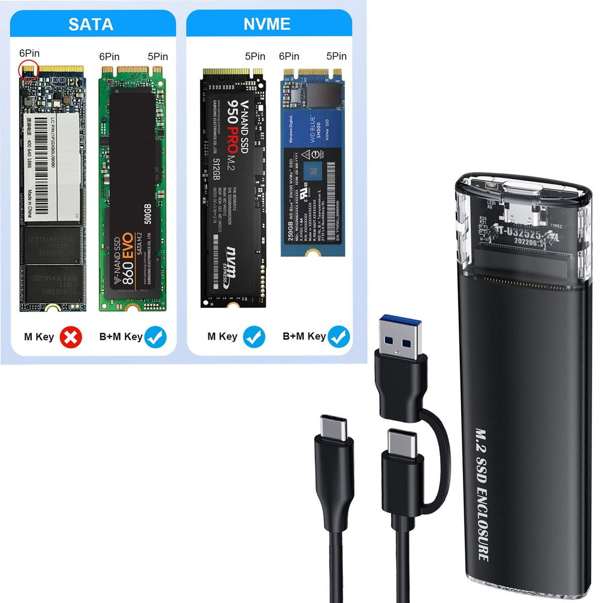 Tool-Free NVMe M.2 SSD Enclosure USB-C 3.1 Portable