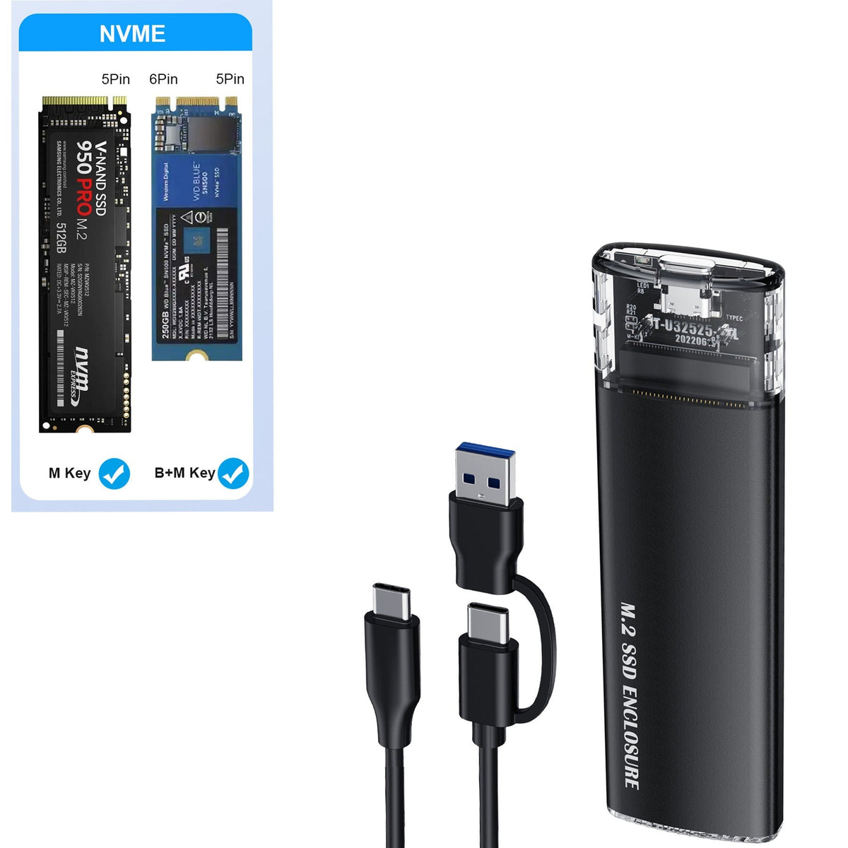 Tool-Free NVMe M.2 SSD Enclosure USB-C 3.1 Portable
