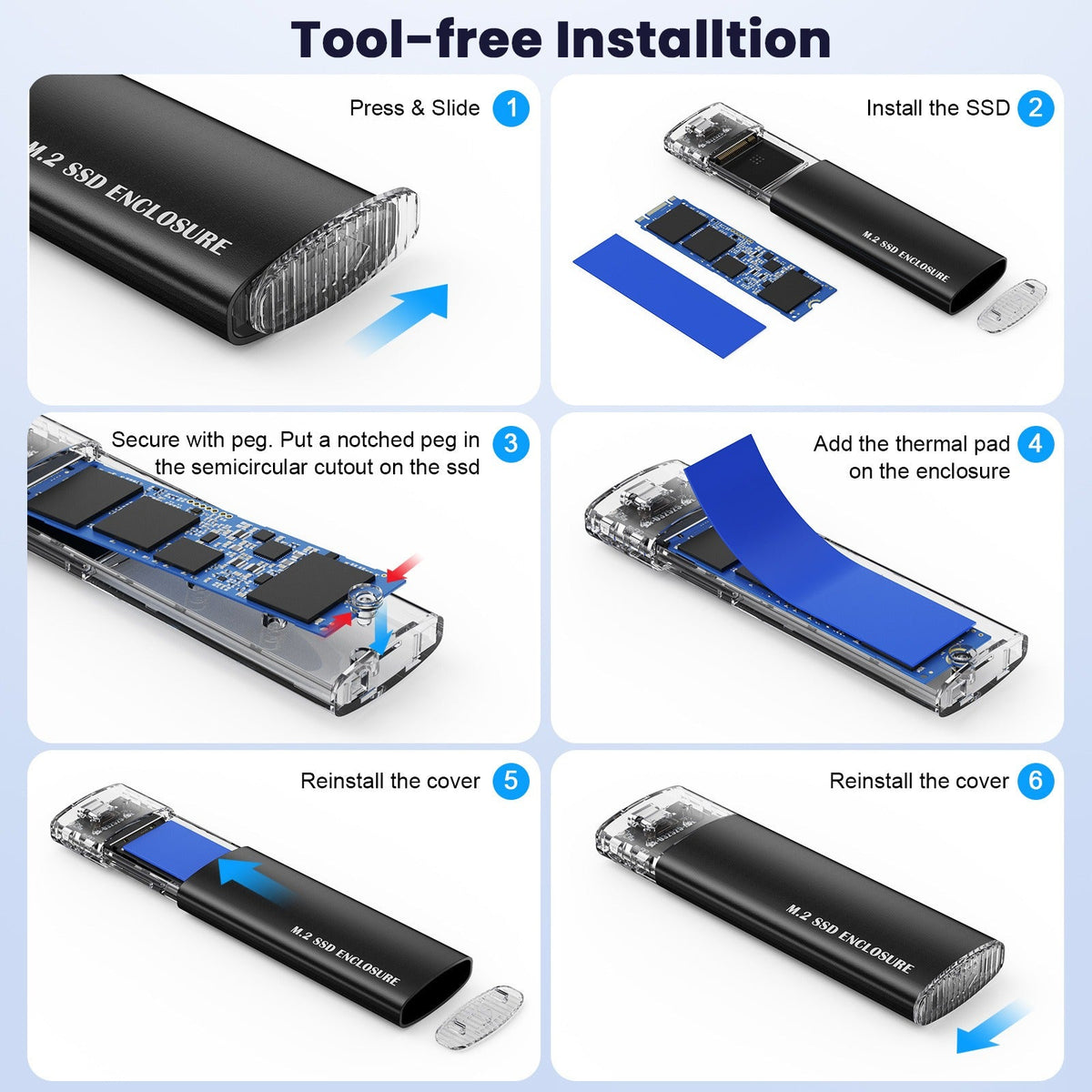 Tool-Free NVMe M.2 SSD Enclosure USB-C 3.1 Portable