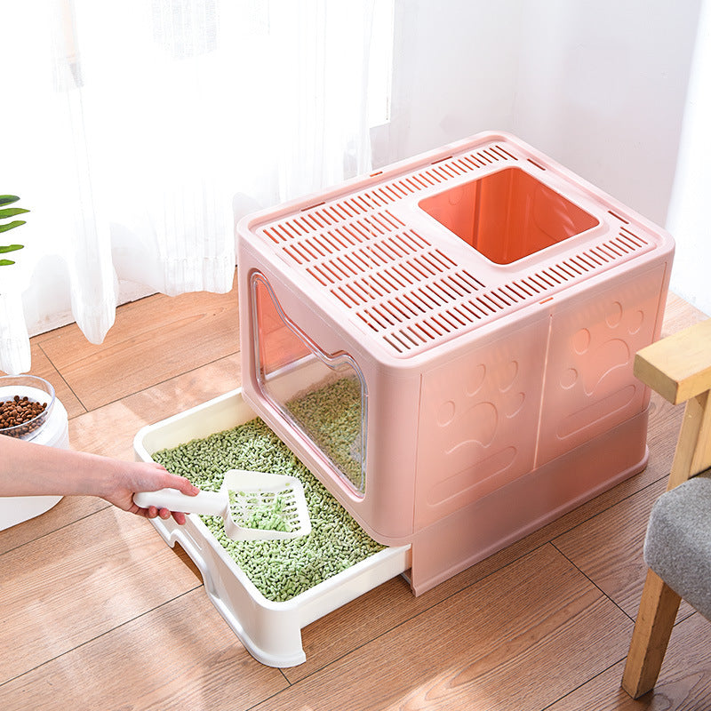 Enclosed Top-Entry Cat Litter Box With Pull-Out Drawer