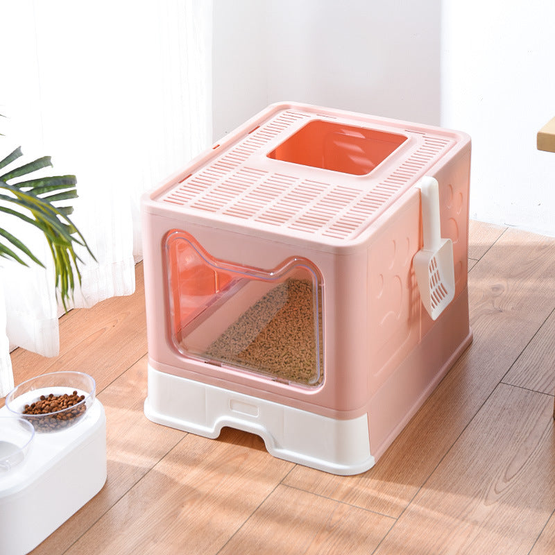 Enclosed Top-Entry Cat Litter Box With Pull-Out Drawer