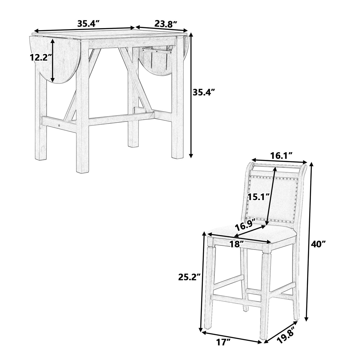 Counter Height Drop Leaf Dining Table Set for Small Spaces