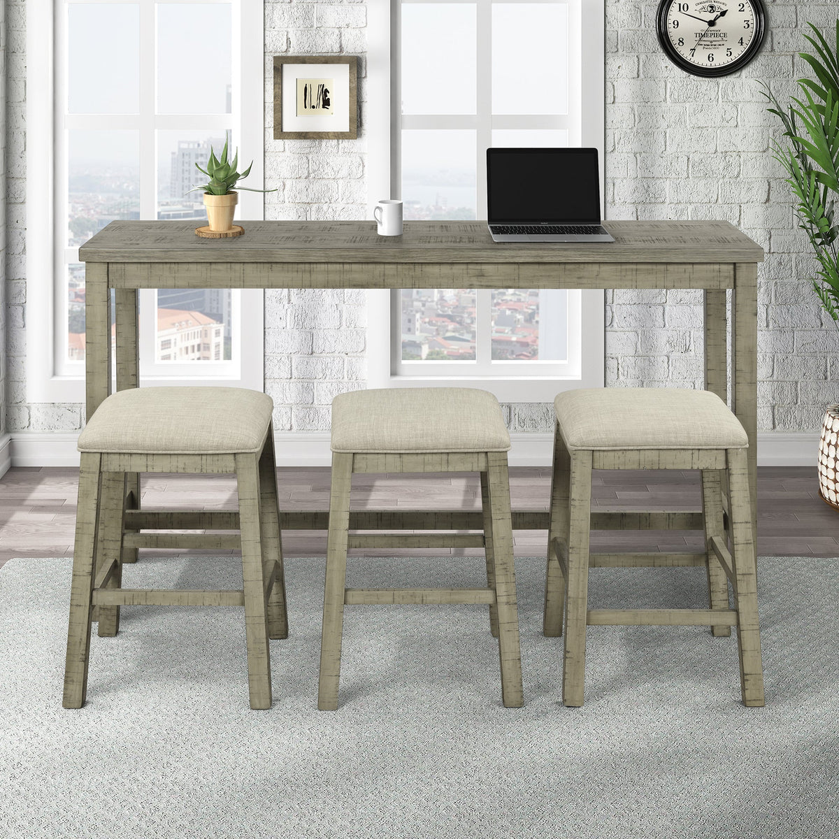Counter Height Table Set with Power Outlet, Rustic Gray