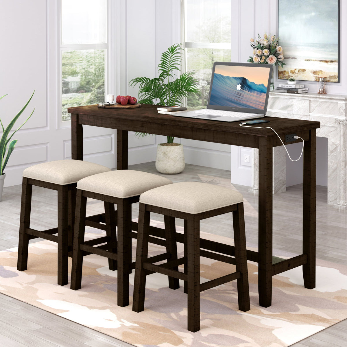 Counter Height Dining Set with Built-In Charging Outlets