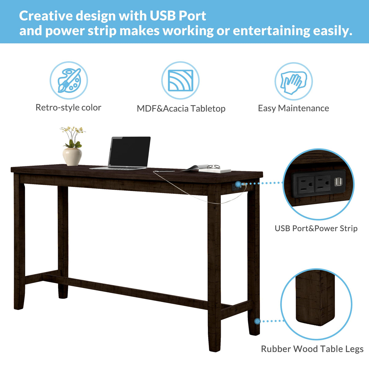 Counter Height Dining Set with Built-In Charging Outlets