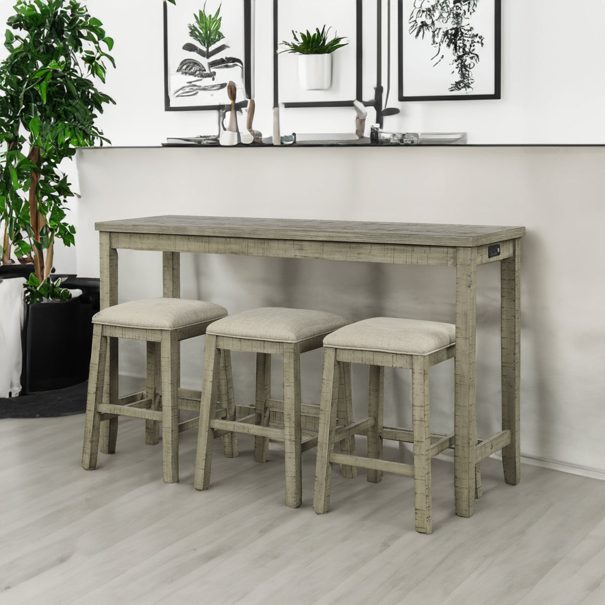 Counter Height Table Set with Power Outlet, Rustic Gray