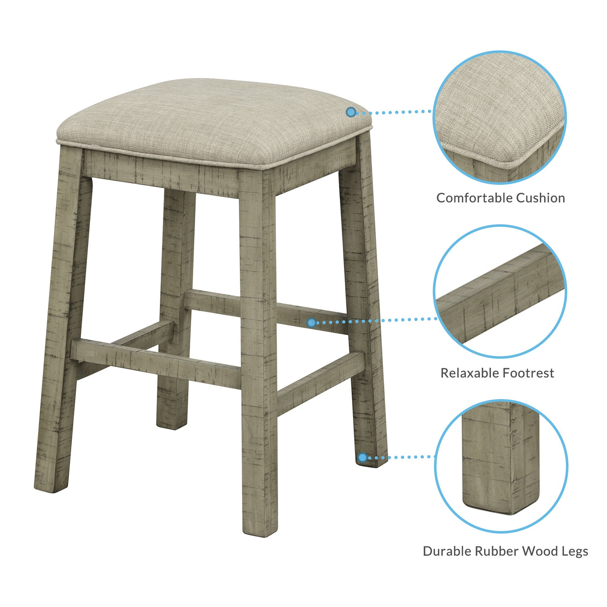 Counter Height Table Set with Power Outlet, Rustic Gray