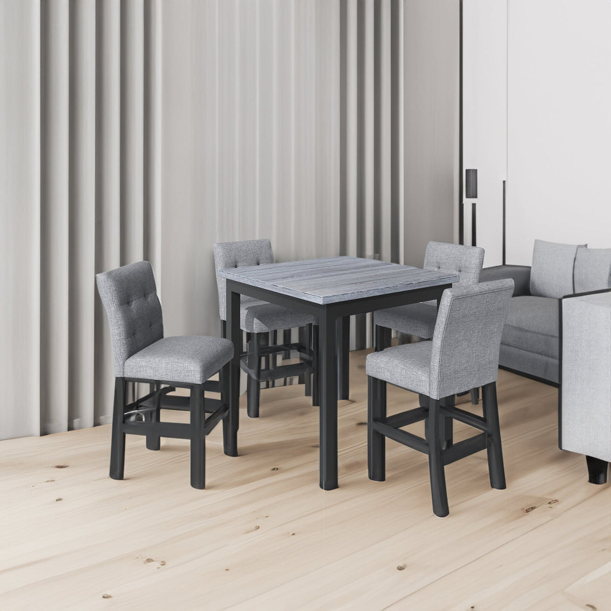 5-Piece Counter-Height Dining Set with Tufted Chairs