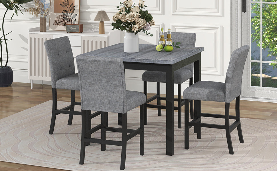 5-Piece Counter-Height Dining Set with Tufted Chairs