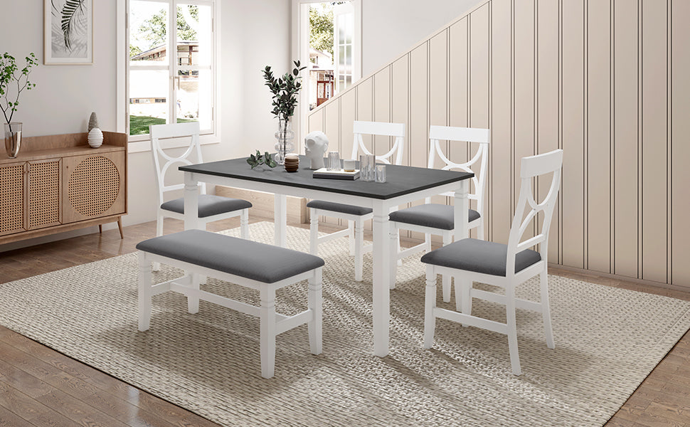 Farmhouse 6-Piece Dining Table Set with Bench and 4 Chairs