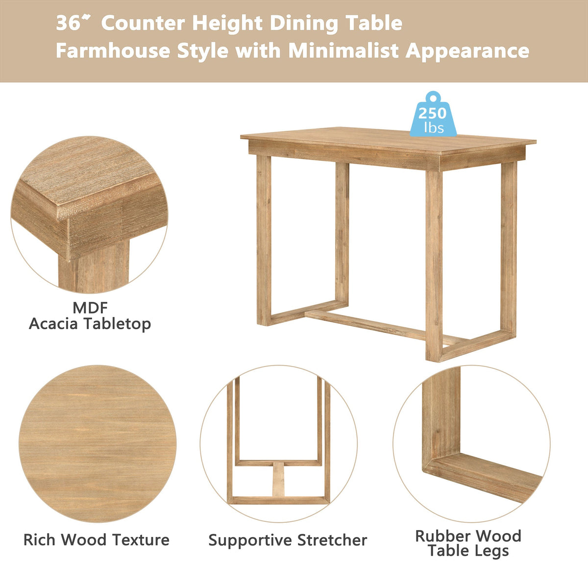 Farmhouse Counter Height Dining Set for Small Kitchens